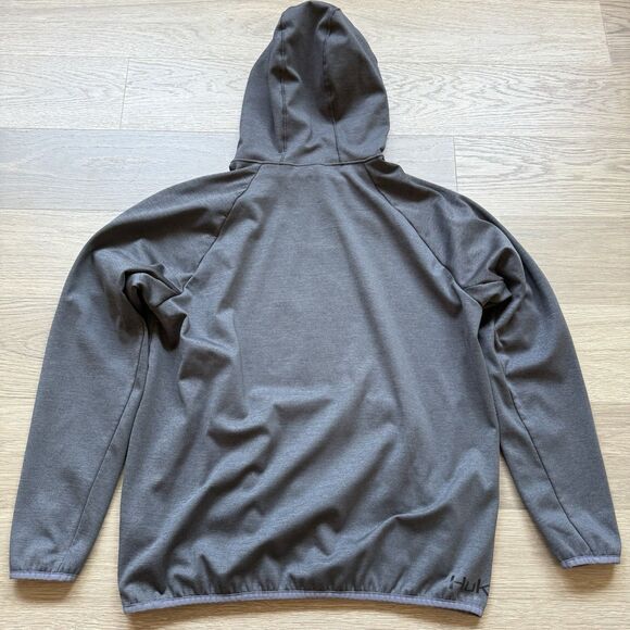 Huk Fin Hoodie Men Large Gray Base Layer Performance Fishing Fleece - Picture 2 of 12